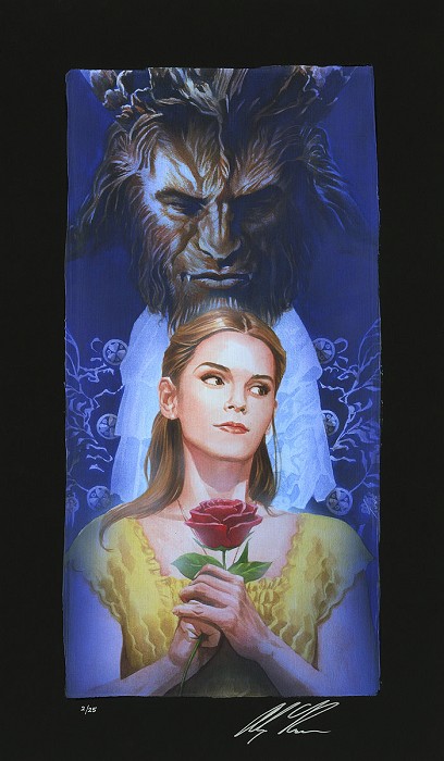 Alex Ross Disney La Belle Et La Bete Chiarograph on Black Paper From Beauty and The Beast 