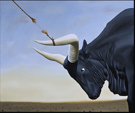 Robert Deyber (I've Got the) Bull by the Horns hand-crafted stone lithograph