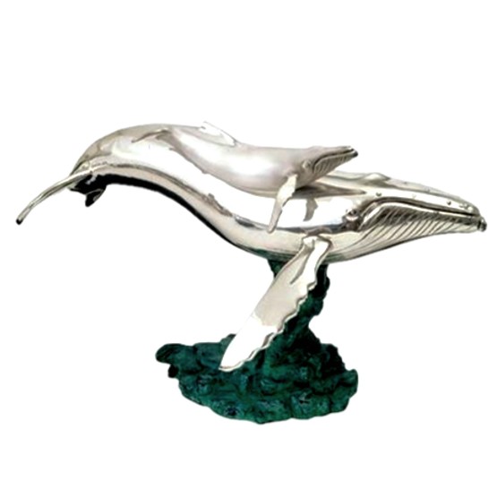 Dargenta Silver Humpback Whale Mother & Calf Statue 