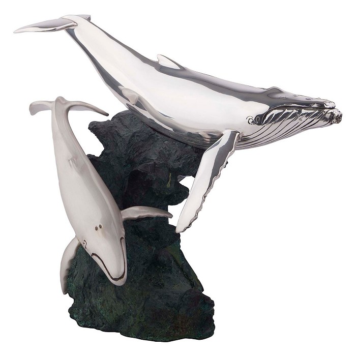 Dargenta Silver Calf & Mother Humpback Whale Statue 