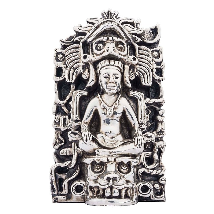 Dargenta Mayan King with Face Crown Silver Figurine 