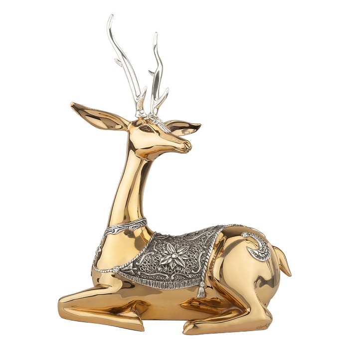 Dargenta Resting Female Thai Gold Deer Statue 