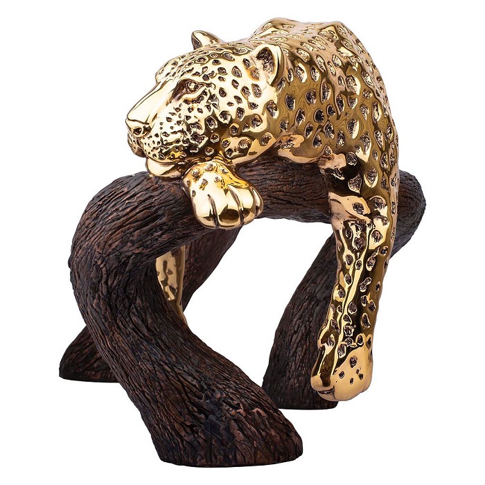 Dargenta Gold Leopard Statue on a Branch 