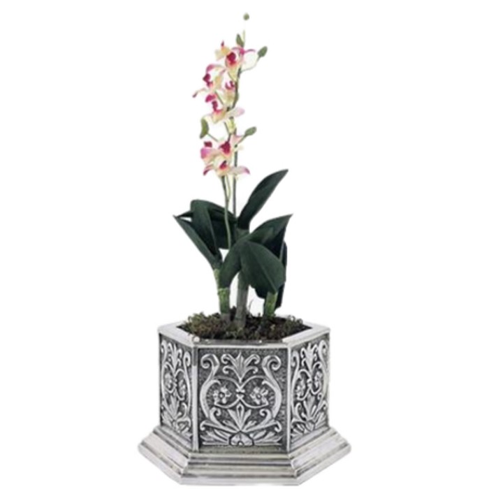 Dargenta Silver Flower Pot - Reliefs Hexagonal 