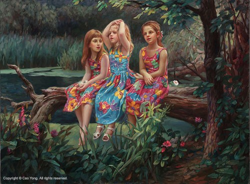 Cao Yong Friends Giclee On Canvas The Romantic Garden Series