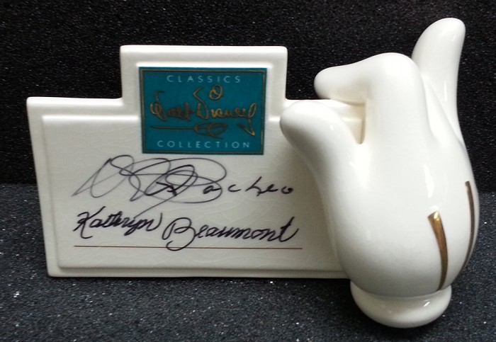 WDCC Disney Classics Mickey's Glove Signature Plaque Signed By Kathryn Beaumont And Pacheo 
