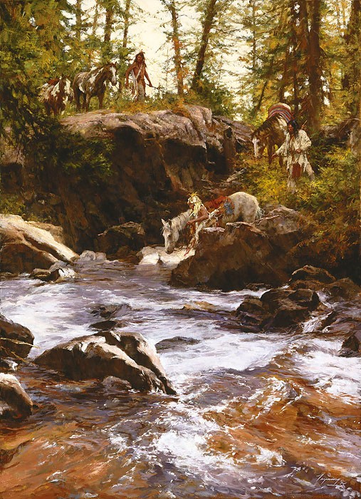 Howard Terpning CROWS IN THE YELLOWSTONE Giclee On Canvas Artist Proof