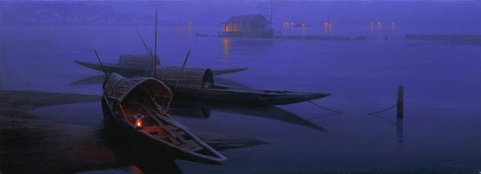 Mo Dafeng  NIGHT FISHING Giclee On Canvas