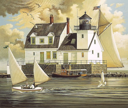 Charles Wysocki Rockland Breakwater Light ANNIVERSARY EDITION Giclee On Canvas