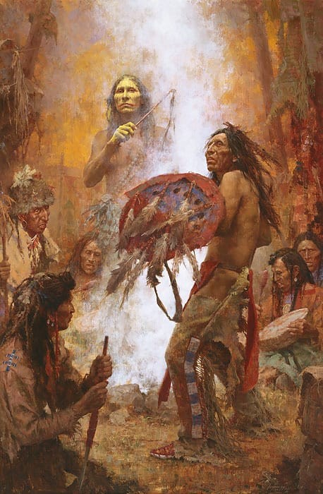 Howard Terpning Transferring the Medicine Shield (Anniversary Museum Canvas) Giclee On Canvas