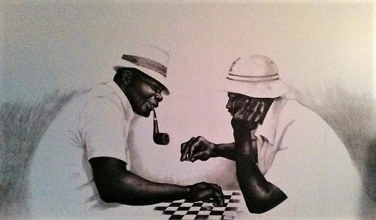 Gilbert Young CHECKER PLAYERS Giclee On Canvas