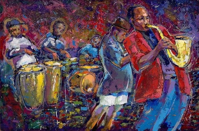 Gilbert Young JAZZIN' IN THE PARK - JOE JOHNSON Giclee On Canvas