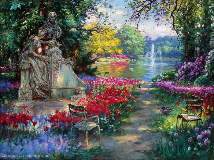 Cao Yong Garden Splendor Artist Proof Giclee On Canvas Artist Proof The Romantic Garden Series