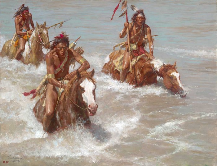 Howard Terpning Pursuit Across the Yellowstone Giclee On Canvas