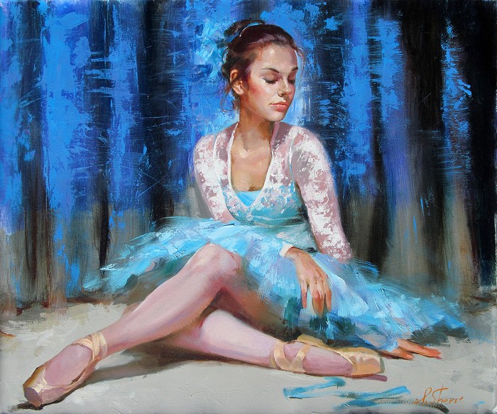 Irene Sheri Aquamarine Hand-Embellished Giclee on Canvas