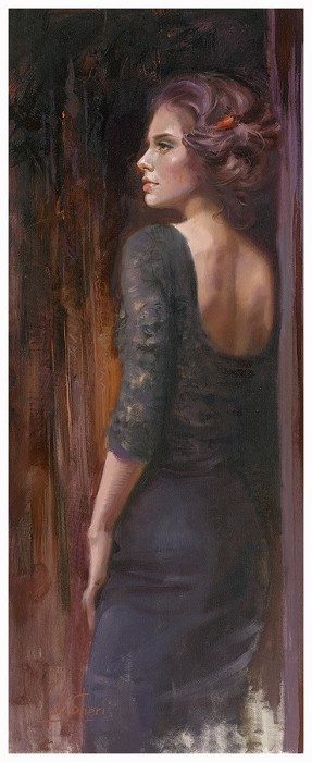 Irene Sheri Black Dress Hand-Embellished Giclee on Canvas