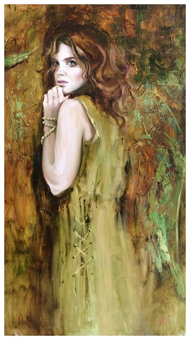 Irene Sheri Green Eyes Hand-Embellished Giclee on Canvas