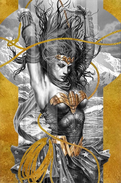 Lee Bermejo Wonder Woman Black and Gold Giclee On Canvas Remarque