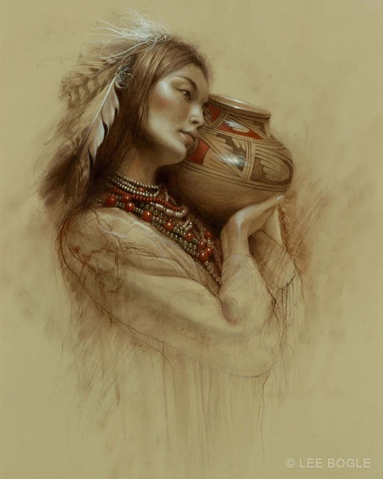 Lee Bogle Maiden with Pot Artist Proof Hand Enhanced Giclee On Canvas