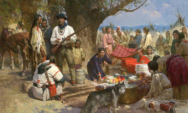 Z.S.  Liang Trading with the Blackfeet, Montana Territory, 1860 Giclee On Canvas