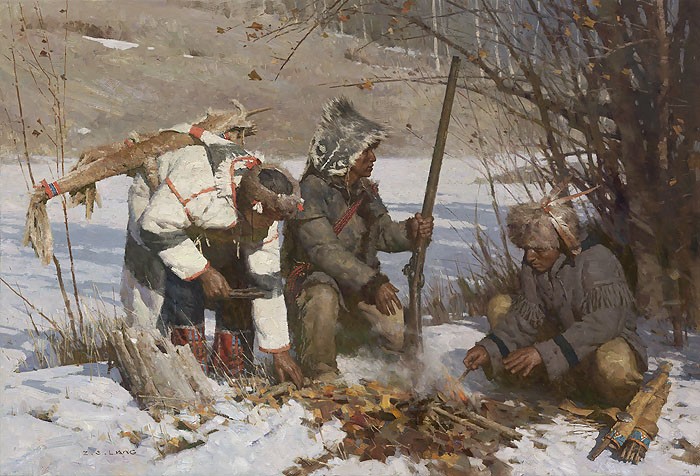 Z.S.  Liang Assiniboine Hunters Giclee On Canvas