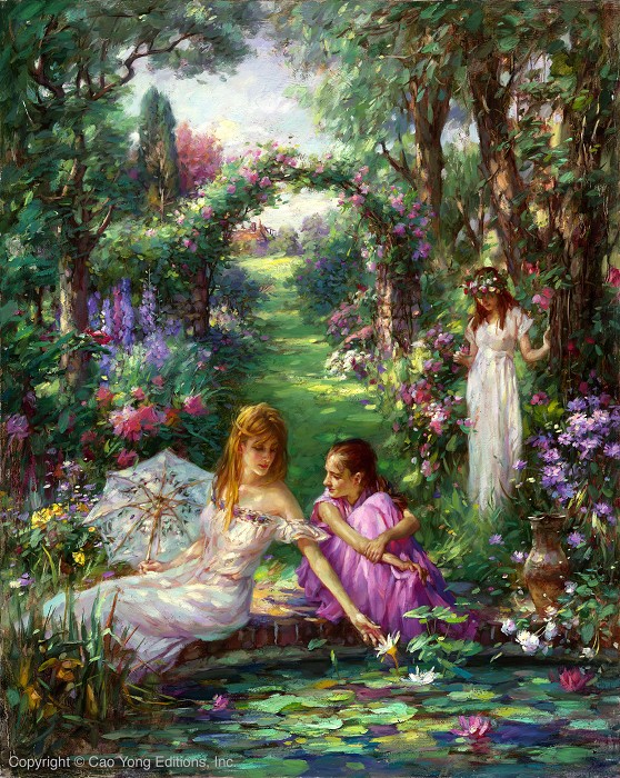 Cao Yong Lily Pond Giclee On Canvas The Romantic Garden Series