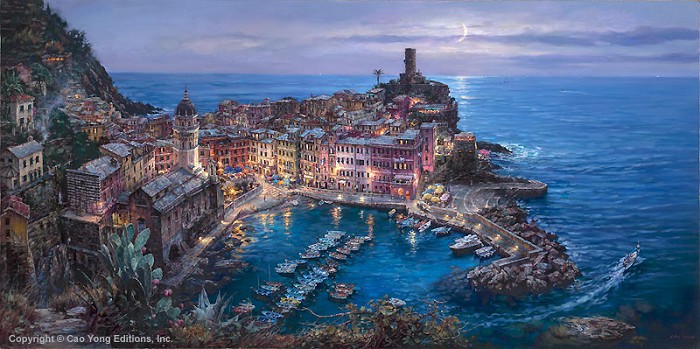 Cao Yong Moonlight In Vernazza Giclee On Canvas The Venice Series
