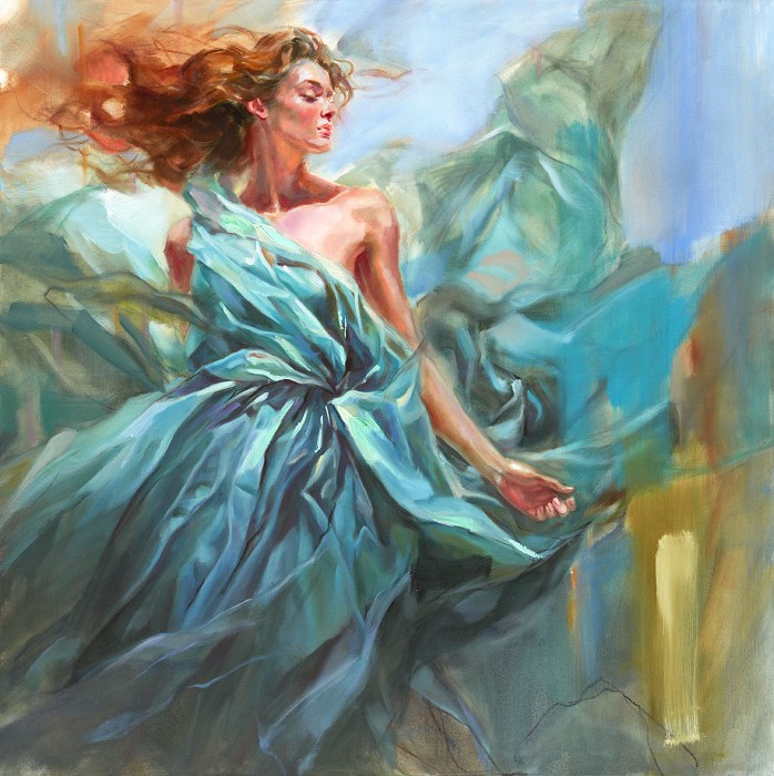 Anna Razumovskaya Emerald Wind Hand-Embellished Giclee on Canvas