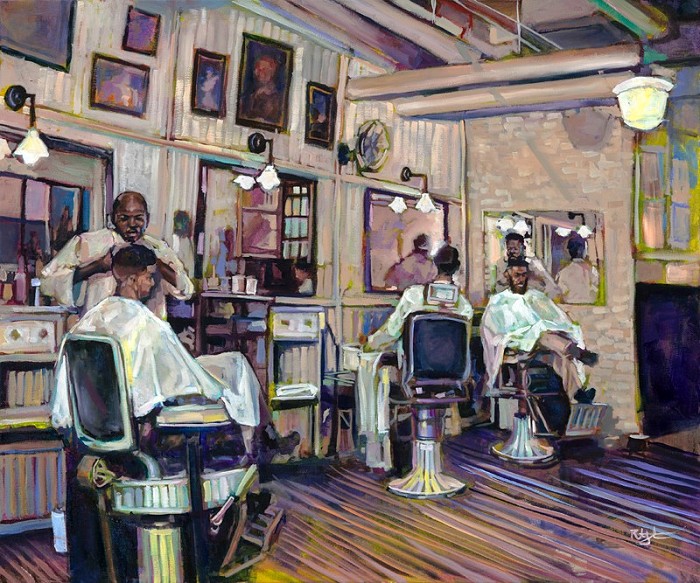 Robert Jackson The Barber Shop Giclee On Canvas African American Fine Art