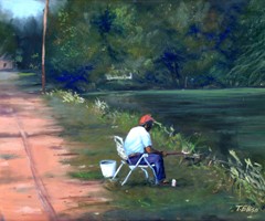 Ted Ellis Fishin from the Side of the Road Hand-Embellished Giclee on Canvas