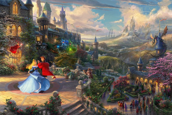 Thomas Kinkade Disney Sleeping Beauty Dancing In The Enchanted Light Giclee On Canvas