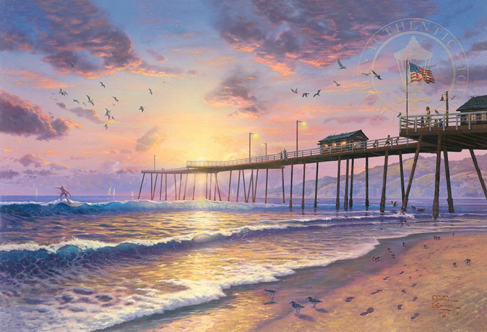 Thomas Kinkade Footprints in the Sand - Pismo pier Giclee On Canvas Artist Proof