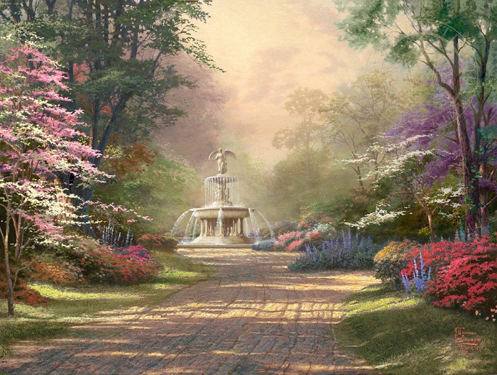 Thomas Kinkade Fountain of Blessings Giclee On Paper