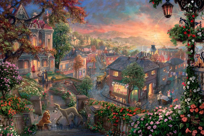 Thomas Kinkade Disney Lady and the Tramp Giclee On Canvas