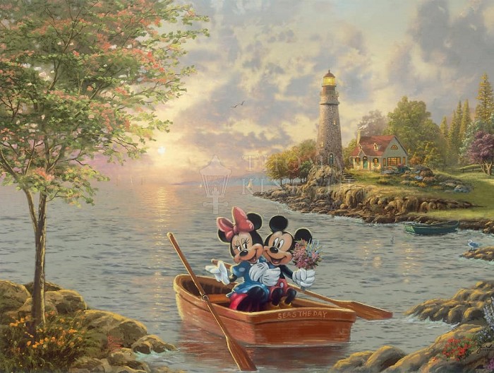 Thomas Kinkade Disney Mickey And Minnie – Lighthouse Cove Giclee On Paper