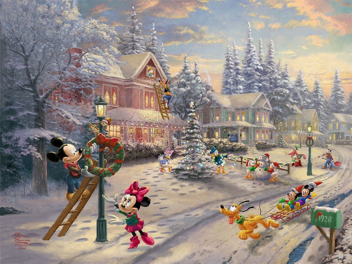 Thomas Kinkade Disney Mickey’s Victorian Christmas Giclee On Paper