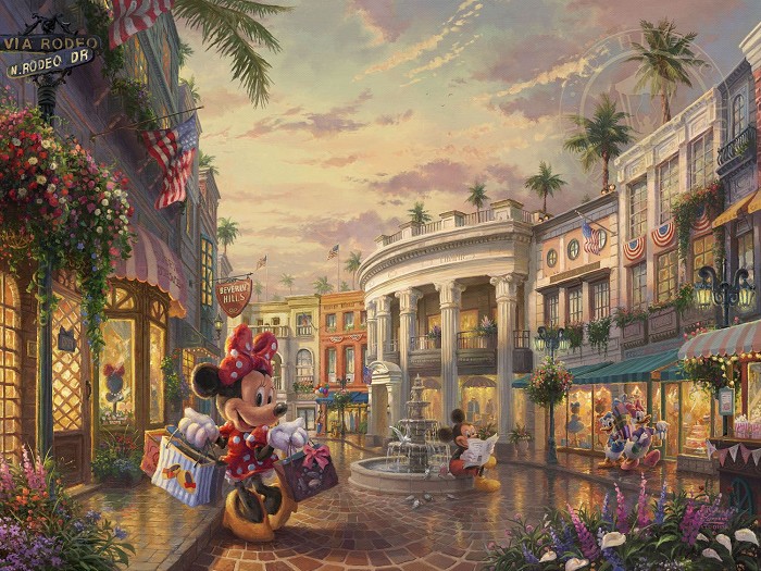 Thomas Kinkade Disney Minnie Rocks the Dots On Rodeo Drive Giclee On Paper