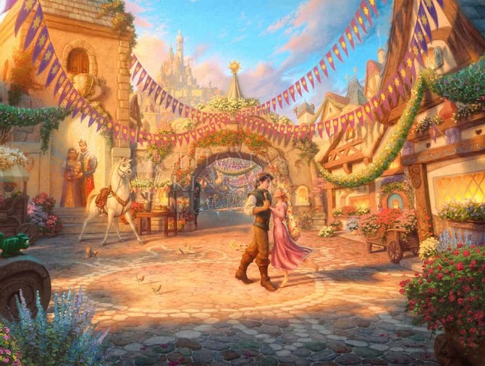 Thomas Kinkade Disney Rapunzel - Dancing in the Sunlit Courtyard Giclee On Canvas