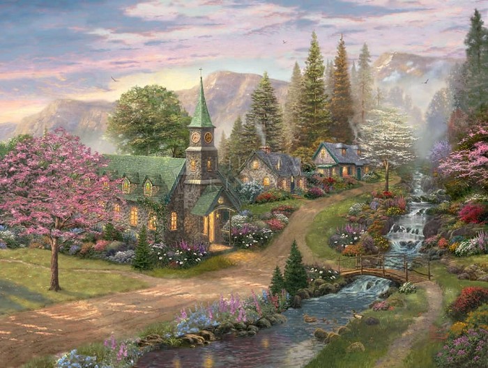 Thomas Kinkade Sunday Morning Chapel Giclee On Canvas Artist Proof