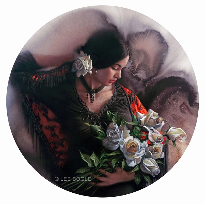 Lee Bogle White Roses Giclee On Canvas