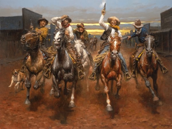 Andy Thomas Charge Of The Bar T Brigade By Andy Thomas giclee on canvas