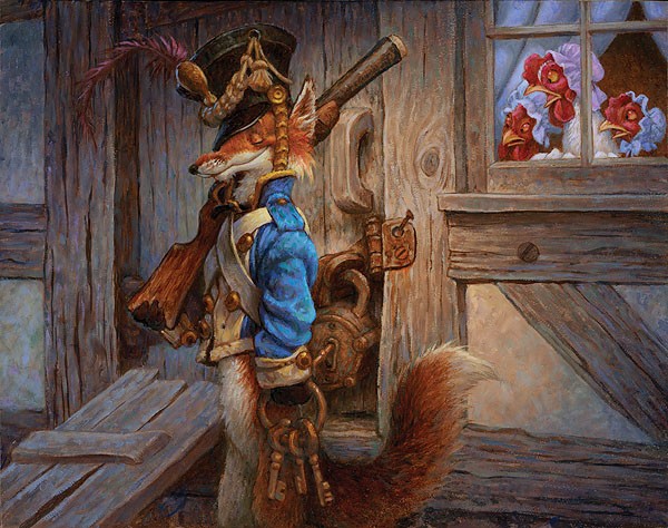 Scott Gustafson The Fox Guarding The Henhouse Smallwork Canvas Edition 