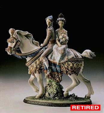 Lladro Valencian Couple On Horse Porcelain Figurine