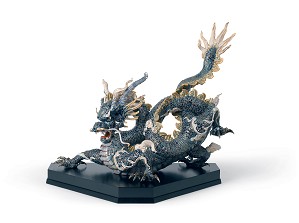 Lladro-Great Dragon - Golden Lustre and Blue