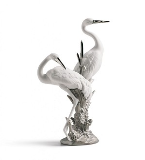 Lladro-Courting Cranes Silver Luster