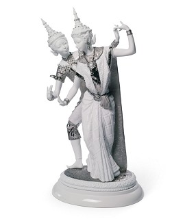 Lladro-Thai Couple (Silver Lustre)