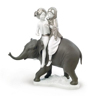 Lladro-Hindu Children. Silver Lustre