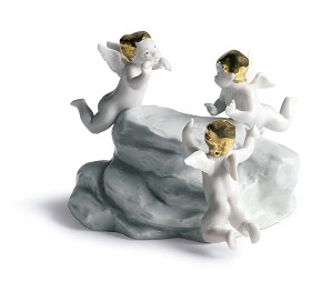 Lladro-Earth - Cherubs On Small Light Turq. Earth