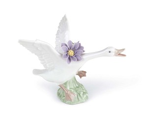 Lladro-Jumping Duck with Purple Dahlias