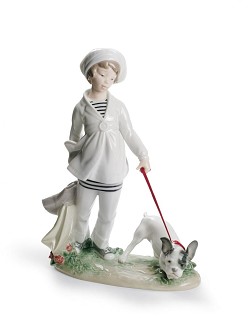 Lladro-Girl with French Bulldog